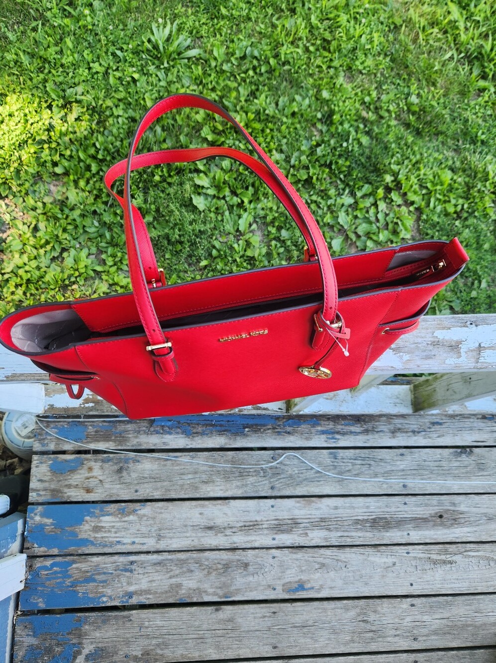 Michael Kors Red Saffiano Leather Tote - Picture 7 of 12